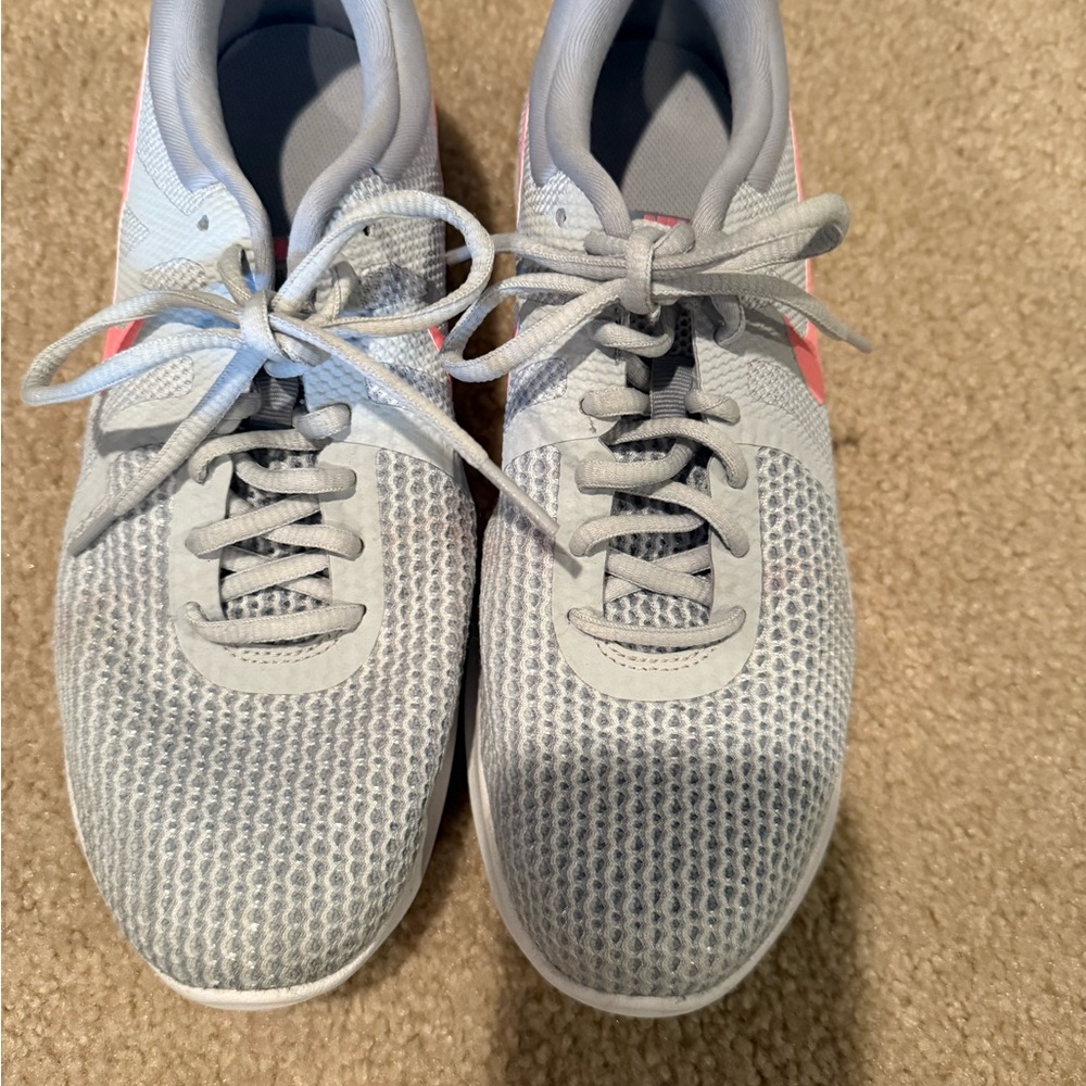 Light Gray Sneakers with Pink Details